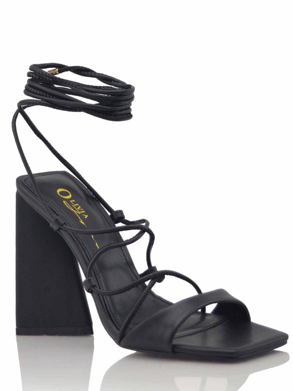 Black Lace-Up Strappy Block Heels - 9